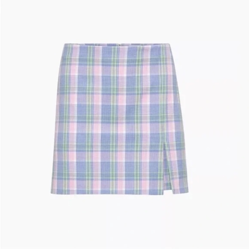 ARITZIA SUNDAY BEST Tatiana Plaid Slit Mini Skirt Size 8 Blue Green Pink White
